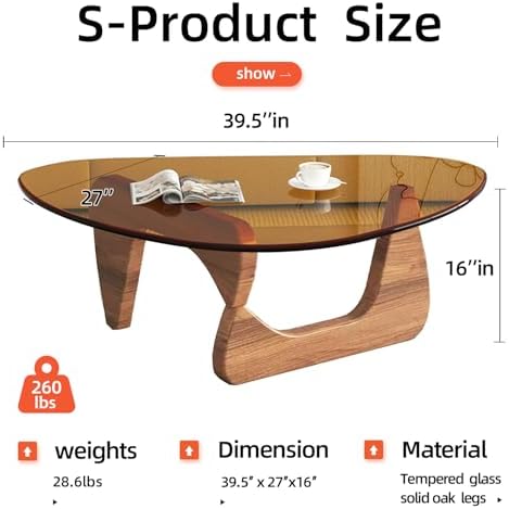 Mid Century Modern Glass Coffee Table, Coffee Table for Living Room, Triangle Coffee Tables, Suitable for, alternate view 2