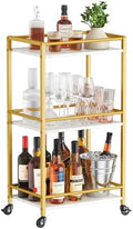 Mini 3 Tier Rolling Bar Cart with Lockable Wheels, Gold in Gold
