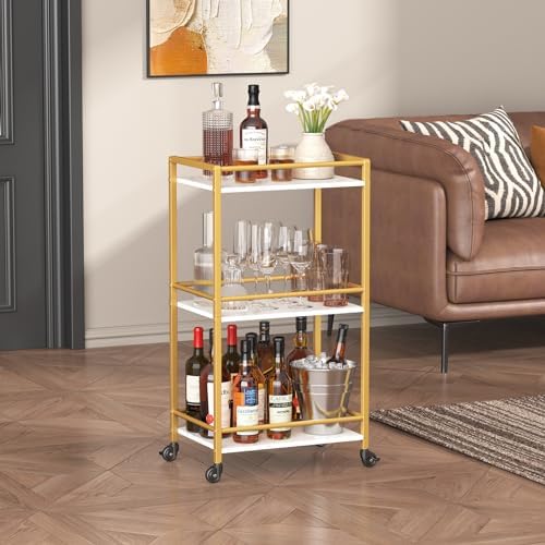 Mini 3 Tier Rolling Bar Cart with Lockable Wheels, Gold in Gold, alternate view 2
