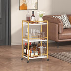 Mini 3 Tier Rolling Bar Cart with Lockable Wheels, Gold in Gold, alternate view 2
