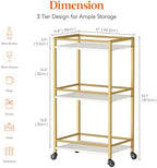 Mini 3 Tier Rolling Bar Cart with Lockable Wheels, Gold in Gold, alternate view 3