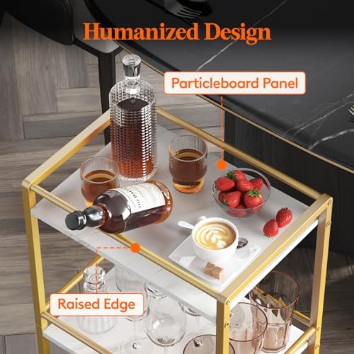 Mini 3 Tier Rolling Bar Cart with Lockable Wheels, Gold in Gold, alternate view 5