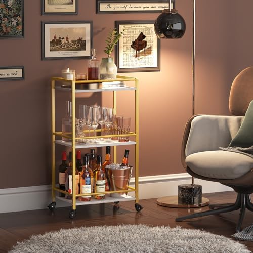 Mini 3 Tier Rolling Bar Cart with Lockable Wheels, Gold in Gold, alternate view 6