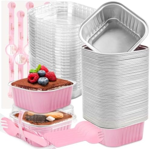 Mini Cake Pans with Lids, 150 Pack Pink 5oz for Bake Sales in 5 oz in Pink