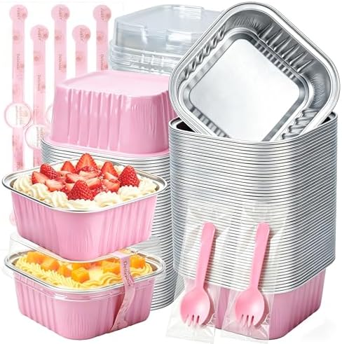 Mini Cake Tins, Pink 100 Pack for Parties in 5 oz in Pink
