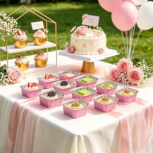 Mini Cake Tins, Pink 100 Pack for Parties in 5 oz in Pink, alternate view 2