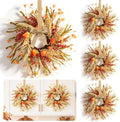 Mini Fall Wreath Set of 4, Artificial Small Autumn Wreaths with Physalis, Grain, Leaves and Burlap Bow, Harvest