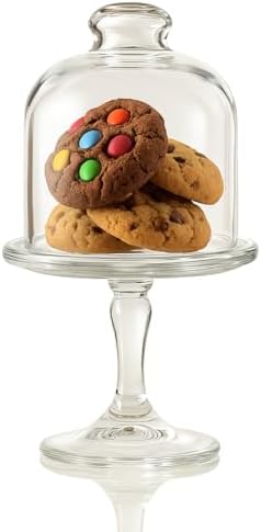 Mini Glass Cake Stand with Dome Lid - Small Pedestal Dessert Stand with Cover, Clear Glass Cupcake & Cookie
