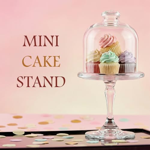 Mini Glass Cake Stand with Dome Lid - Small Pedestal Dessert Stand with Cover, Clear Glass Cupcake & Cookie, alternate view 4