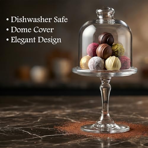 Mini Glass Cake Stand with Dome Lid - Small Pedestal Dessert Stand with Cover, Clear Glass Cupcake & Cookie, alternate view 5