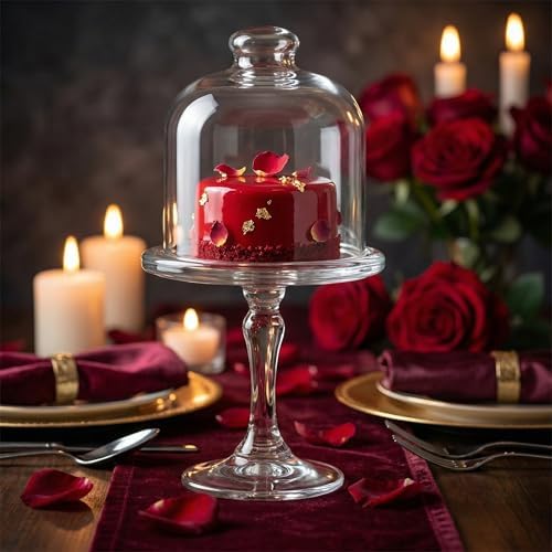 Mini Glass Cake Stand with Dome Lid - Small Pedestal Dessert Stand with Cover, Clear Glass Cupcake & Cookie, alternate view 6