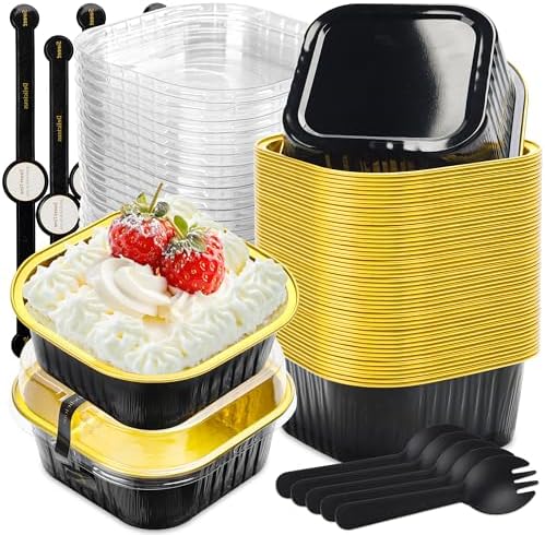 Mini Halloween Baking Pans with Lids, 50 Pack for Holiday Treats in 10 oz in Black Glod