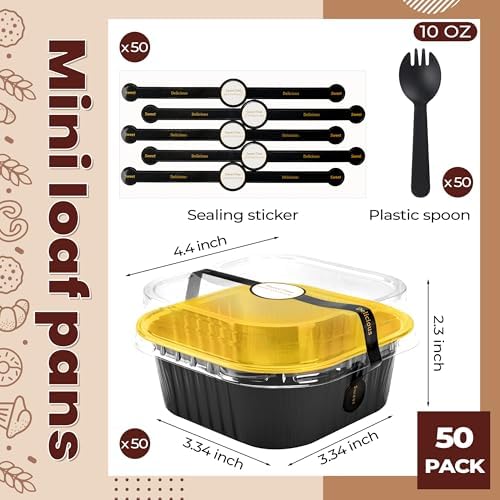 Mini Halloween Baking Pans with Lids, 50 Pack for Holiday Treats in 10 oz in Black Glod, alternate view 3