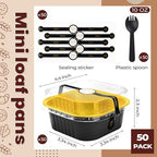 Mini Halloween Baking Pans with Lids, 50 Pack for Holiday Treats in 10 oz in Black Glod, alternate view 3