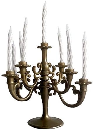Mini Plastic Candle Holder Stand with 9Pcs Candelabra Taper Beautiful Vintage Candlestick Cake Topper Desk, alternate view 2