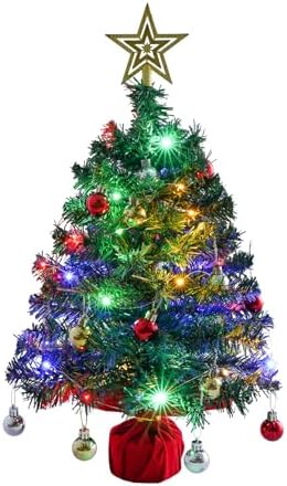 Mini Tabletop Christmas Tree with 30 LED String Lights, Star Top, Perfect for DIY Decoration 2ft