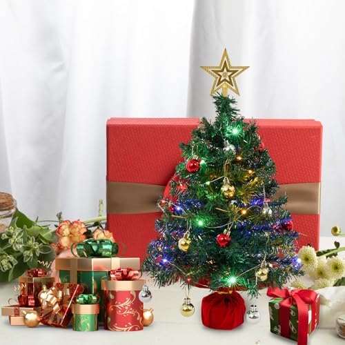 Mini Tabletop Christmas Tree with 30 LED String Lights, Star Top, Perfect for DIY Decoration 2ft, alternate view 6