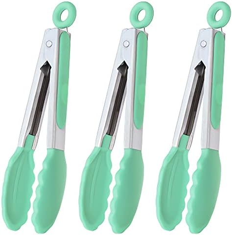Mini Tongs with Silicone Tips 7-Inch Cooking Tongs, Set of 3 (Mint) in Mint