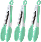 Mini Tongs with Silicone Tips 7-Inch Cooking Tongs, Set of 3 (Mint) in Mint