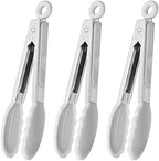 Mini Tongs with Silicone Tips 7-Inch Serving Tongs, Set of 3 (White) in White