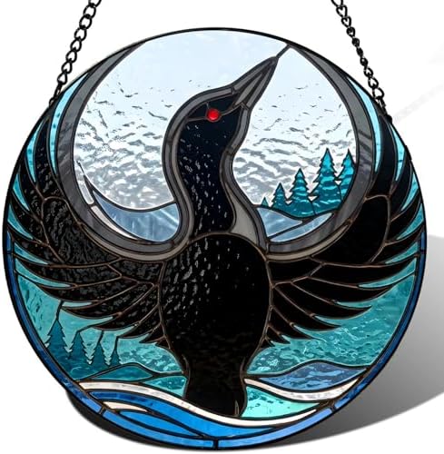 Minnesota Bird Floral Rebel Loon Suncatcher -7.9 in Stained Glass Window Hanging Sun Catcher Garden Decor