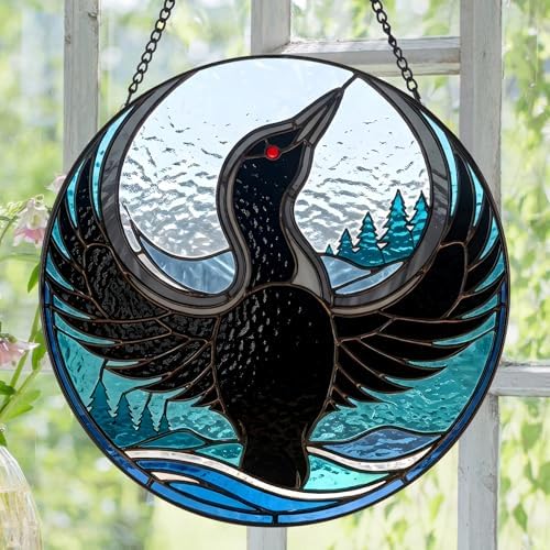 Minnesota Bird Floral Rebel Loon Suncatcher -7.9 in Stained Glass Window Hanging Sun Catcher Garden Decor, alternate view 2