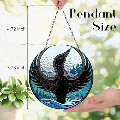 Minnesota Bird Floral Rebel Loon Suncatcher -7.9 in Stained Glass Window Hanging Sun Catcher Garden Decor, alternate view 3