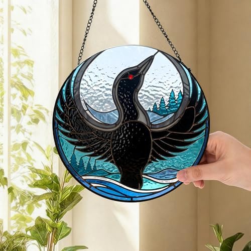 Minnesota Bird Floral Rebel Loon Suncatcher -7.9 in Stained Glass Window Hanging Sun Catcher Garden Decor, alternate view 4