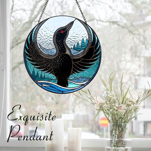 Minnesota Bird Floral Rebel Loon Suncatcher -7.9 in Stained Glass Window Hanging Sun Catcher Garden Decor, alternate view 5