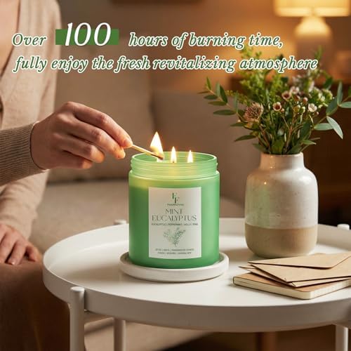 Mint Eucalyptus Large Scented Candle, 3-Wick 22oz Long Lasting Scented Candle, Natural Soy Wax Aromatherapy, alternate view 5