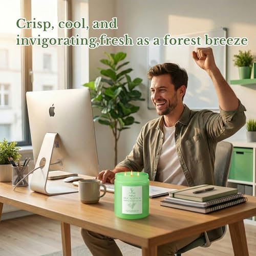 Mint Eucalyptus Large Scented Candle, 3-Wick 22oz Long Lasting Scented Candle, Natural Soy Wax Aromatherapy, alternate view 6