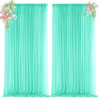Mint Green Backdrop Curtains for Parties, Chiffon Photo Backdrop Drapes 2 Panels 5x8ft Sheer Outdoor Curtain for