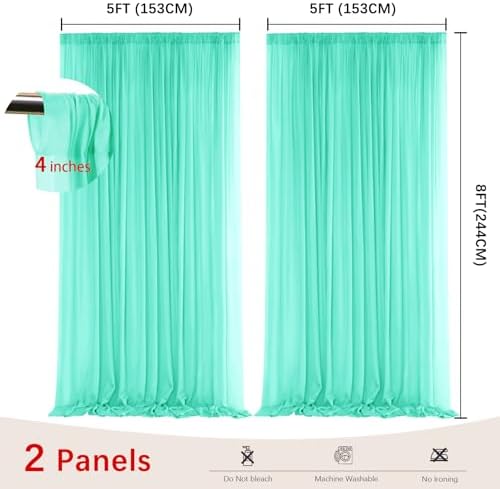 Mint Green Backdrop Curtains for Parties, Chiffon Photo Backdrop Drapes 2 Panels 5x8ft Sheer Outdoor Curtain for, alternate