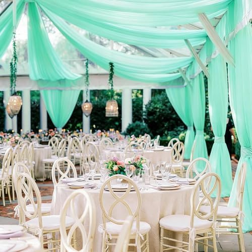Mint Green Backdrop Curtains for Parties, Chiffon Photo Backdrop Drapes 2 Panels 5x8ft Sheer Outdoor Curtain for, alternate