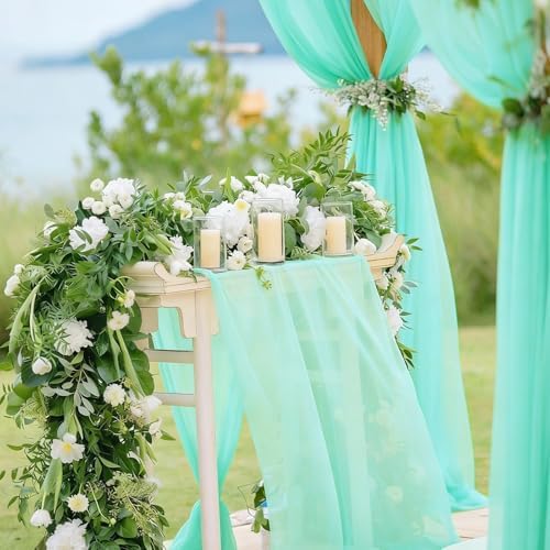 Mint Green Backdrop Curtains for Parties, Chiffon Photo Backdrop Drapes 2 Panels 5x8ft Sheer Outdoor Curtain for, alternate