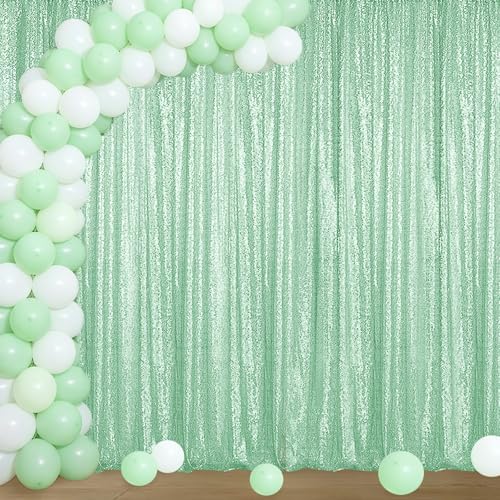 Mint Green Sequin Backdrop Curtain 4FTx8FT Glitter Mint Green Background Drapes Sparkle Photography Backdrop for