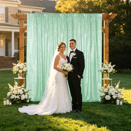 Mint Green Sequin Backdrop Curtain 4FTx8FT Glitter Mint Green Background Drapes Sparkle Photography Backdrop for, alternate