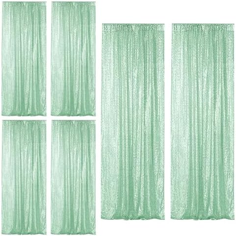 Mint Green Sequin Backdrop Curtain 6 Panels 2FTx8FT Glitter Mint Green Background Drapes Sparkle Photography