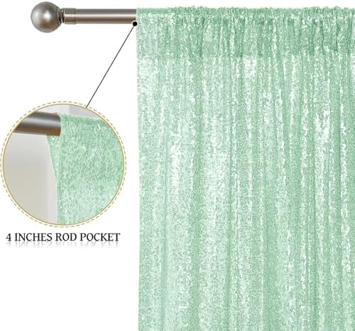 Mint Green Sequin Backdrop Curtain 6 Panels 2FTx8FT Glitter Mint Green Background Drapes Sparkle Photography, alternate view
