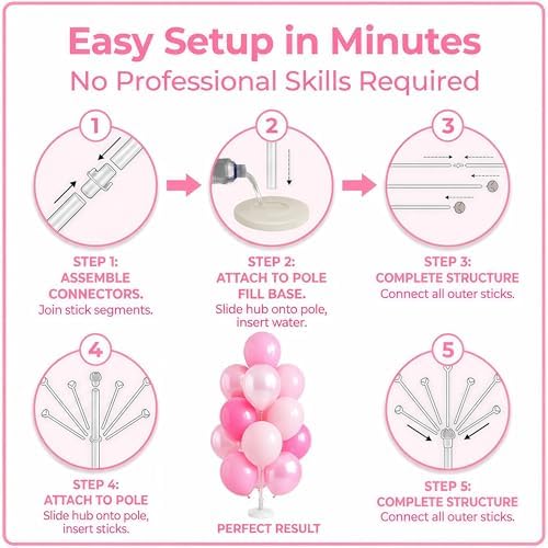 Mix PinkBalloon Column Stand Kit Set of 2 with Base, Pole for Decor in 2 Count (Pack of 1) in Blossom Pink, alternate view 5