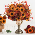 Mixed 10 Pcs Fall Artificial Sunflower Peony Bouquet, Yellow Burgundy Silk Faux Flower, Autumn Faux Floral, alternate view 4