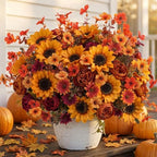 Mixed 10 Pcs Fall Artificial Sunflower Peony Bouquet, Yellow Burgundy Silk Faux Flower, Autumn Faux Floral, alternate view 7