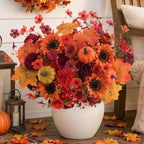 Mixed 12 Pcs Fall Artificial Flowers, Sunflower Peony Bouquet with Maple Leaves Pumpkins, Autumn Faux Floral