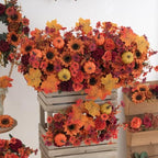 Mixed 12 Pcs Fall Artificial Flowers, Sunflower Peony Bouquet with Maple Leaves Pumpkins, Autumn Faux Floral, alternate view