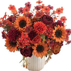 Mixed 5 Pcs Fall Artificial Sunflower Peony Bouquet, Burnt Orange Burgundy Silk Faux Flower, Autumn Faux Floral