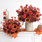 Mixed 5 Pcs Fall Artificial Sunflower Peony Bouquet, Burnt Orange Burgundy Silk Faux Flower, Autumn Faux Floral, alternate