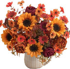 Mixed 5 Pcs Fall Artificial Sunflower Peony Bouquet, Yellow Burgundy Silk Faux Flower, Autumn Faux Floral