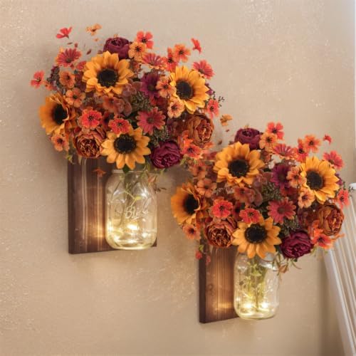 Mixed 5 Pcs Fall Artificial Sunflower Peony Bouquet, Yellow Burgundy Silk Faux Flower, Autumn Faux Floral, alternate view 5