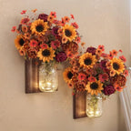 Mixed 5 Pcs Fall Artificial Sunflower Peony Bouquet, Yellow Burgundy Silk Faux Flower, Autumn Faux Floral, alternate view 5