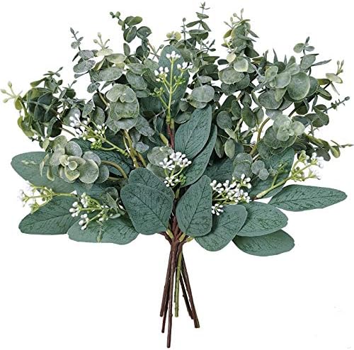 Mixed Eucalyptus Leaves Stems Bulk Artificial Eucalyptus Leaves Sprays Faux Oval Eucalyptus Leaves with White